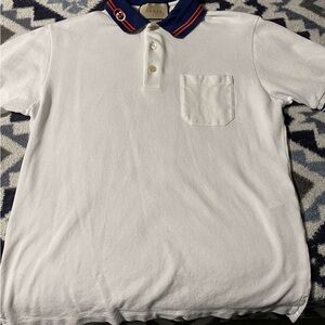 Gucci White Polo with Navy and Red Collar